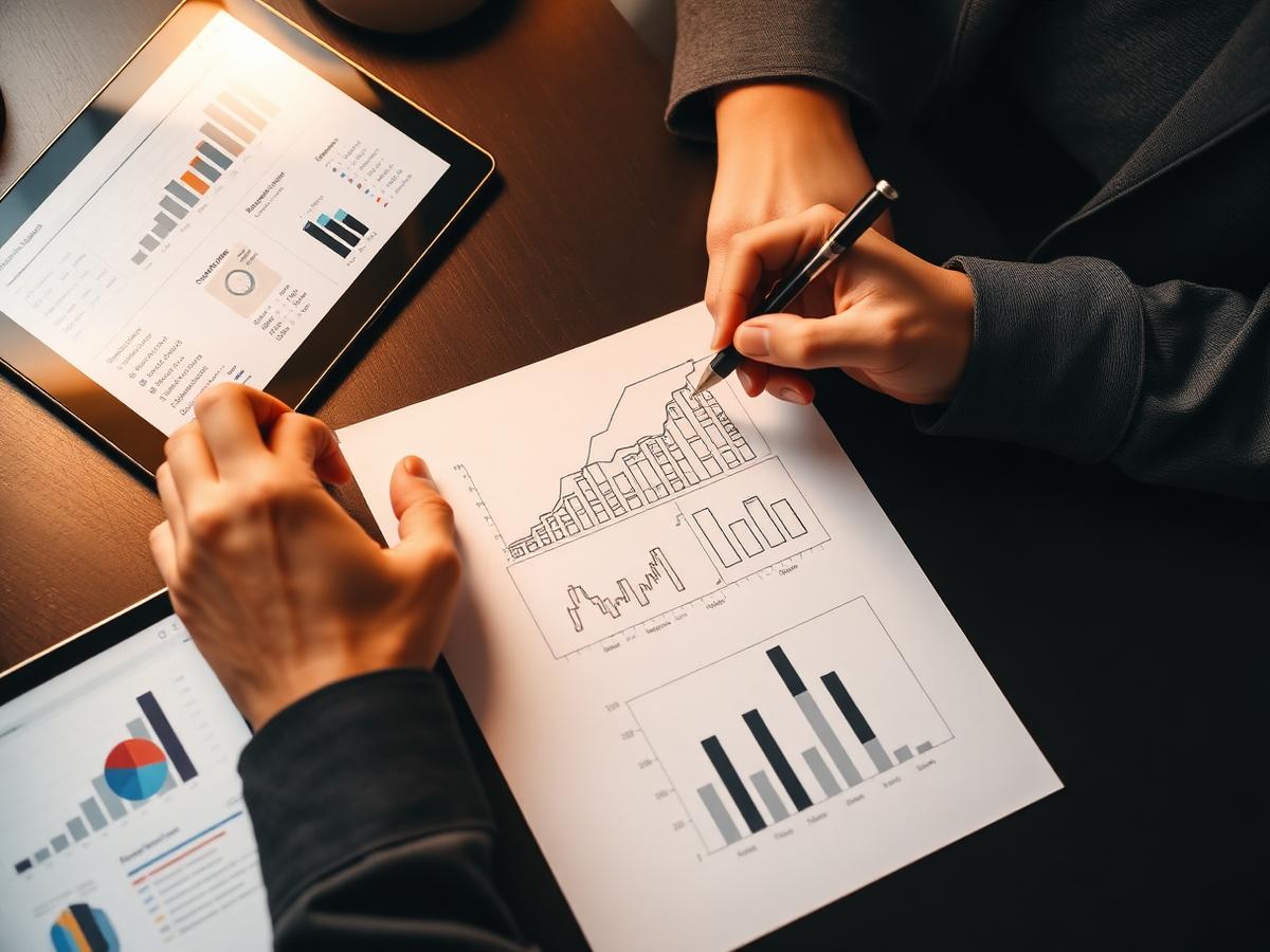 Consultants reviewing marketing growth charts and analytics
